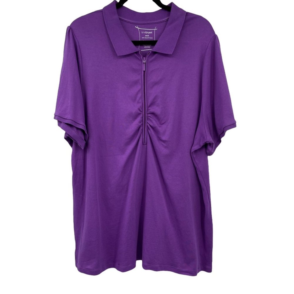 Lane Bryant Polo Shirt 26 28 Purple Zipper Pleated